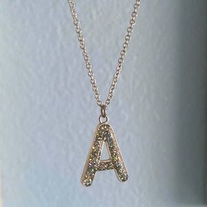 Silver glitter letter A necklace